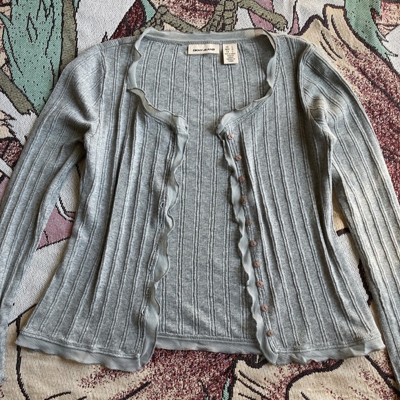 DKNY Ribbed Frill Pointelle Knit Cardigan Top🌬️ - Picture 3 of 8